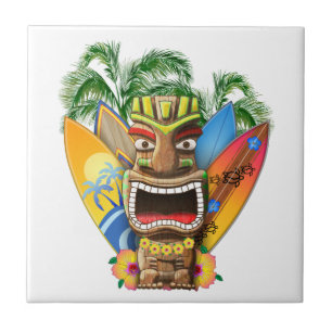 Hawaiian Tiki Surfing Tile
