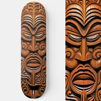 Hawaiian Totem Tiki Mask Wood Style Art Skateboard