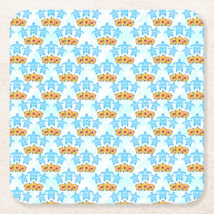 Hawaiian Tribal Sea Turtles Square Paper Coaster