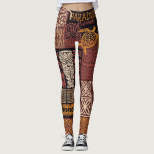 Hawaiian Tribal: Vintage Fabric Patchwork Leggings