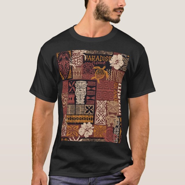 Hawaiian Tribal: Vintage Fabric Patchwork T-Shirt (Front)