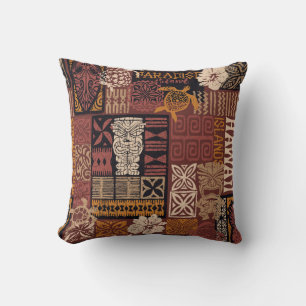 Hawaiian Tribal: Vintage Fabric Patchwork Throw Pillow
