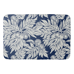 Hawaiian Tropical breadfruit ulu in indigo Bath Mat