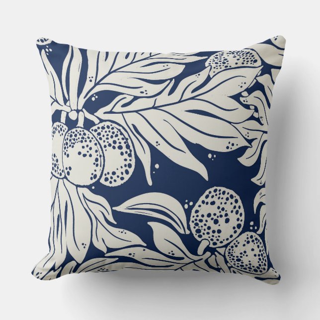 Hawaiian Tropical breadfruit ulu in indigo Throw Pillow (Front)