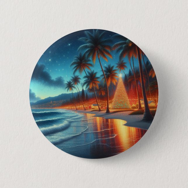 Hawaiian/Tropical Christmas  2 Inch Round Button (Front)