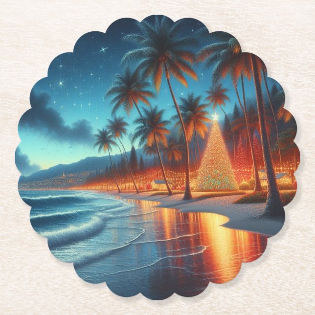Hawaiian/Tropical Christmas  Paper Coaster (Front)