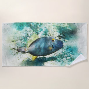 Hawaiian Tropical Fish Watercolor - Filefish Beach Towel