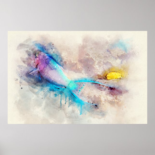 Hawaiian Tropical Fish Watercolor - Parrotfish Poster (Front)