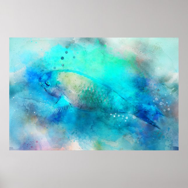 Hawaiian Tropical Fish Watercolor - Parrotfish Poster (Front)