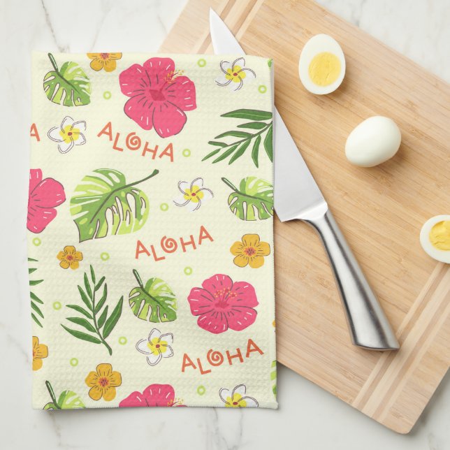 Hawaiian Tropical Floral Aloha Birthday Party Kitchen Towel (Quarter Fold)