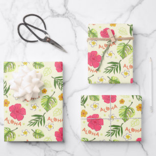 Hawaiian Tropical Floral Hibiscus Wrapping Paper Sheet
