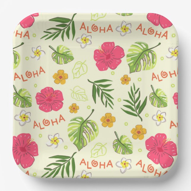 Hawaiian Tropical Floral  Paper Plate (Front)