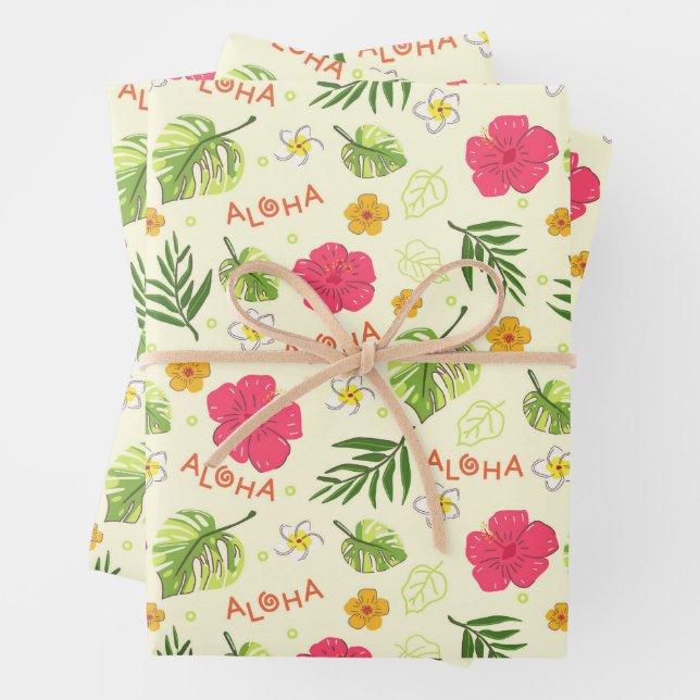 Hawaiian Tropical Floral  Wrapping Paper Sheet (In situ)
