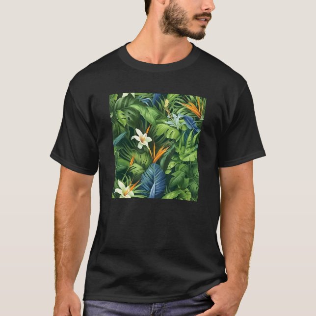 Hawaiian Tropical Flower Leaf Pattern Beach Vacati T-Shirt (Front)