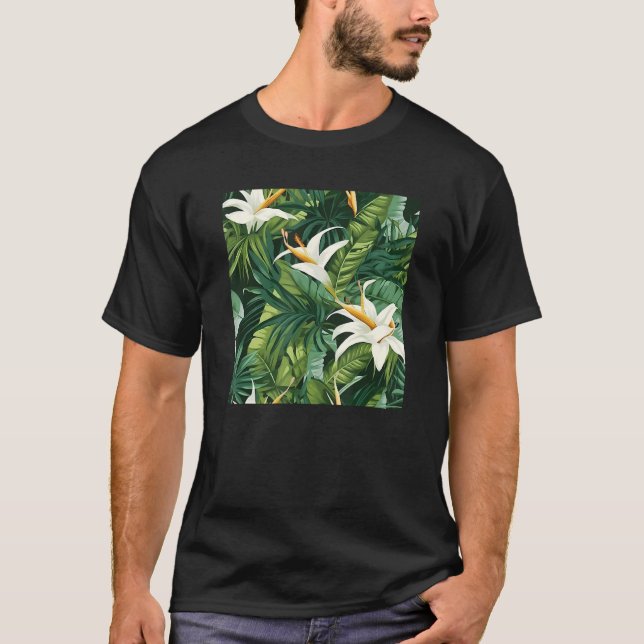 Hawaiian Tropical Flower Leaf Pattern Beach Vacati T-Shirt (Front)