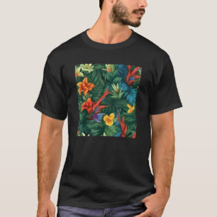 Hawaiian Tropical Flower Leaf Pattern Beach Vacati T-Shirt