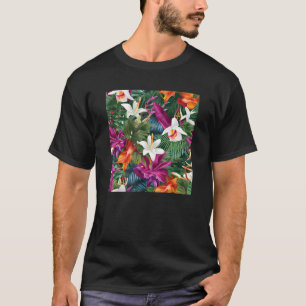 Hawaiian Tropical Flower Leaf Pattern Beach Vacati T-Shirt
