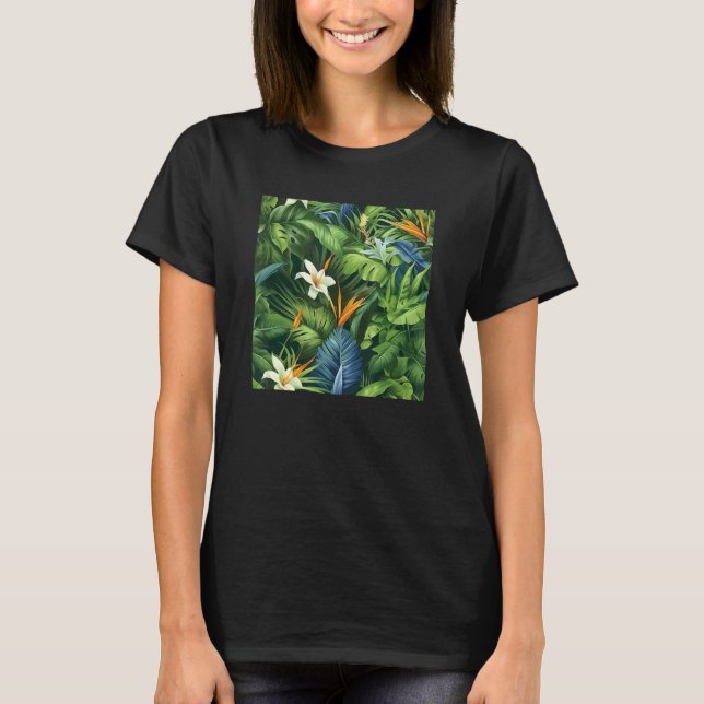 Hawaiian Tropical Flower Leaf Pattern Beach Vacati T-Shirt (Front)
