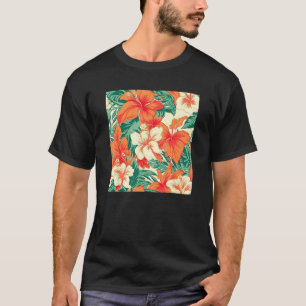 Hawaiian Tropical Flower Leaf Pattern Beach Vacati T-Shirt