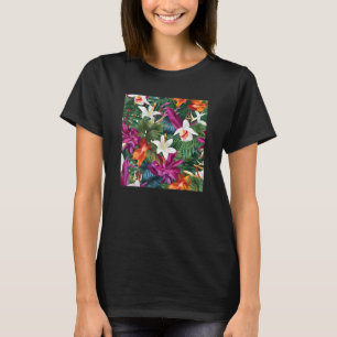 Hawaiian Tropical Flower Leaf Pattern Beach Vacati T-Shirt