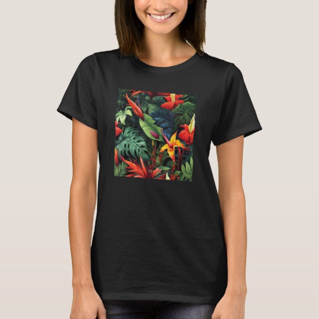 Hawaiian Tropical Flower Leaf Pattern Beach Vacati T-Shirt (Front)