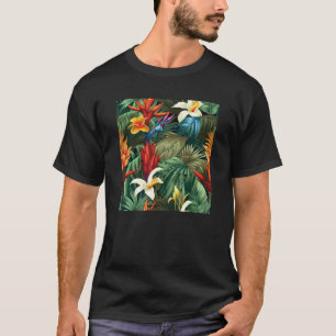 Hawaiian Tropical Flower Leaf Pattern Beach Vacati T-Shirt