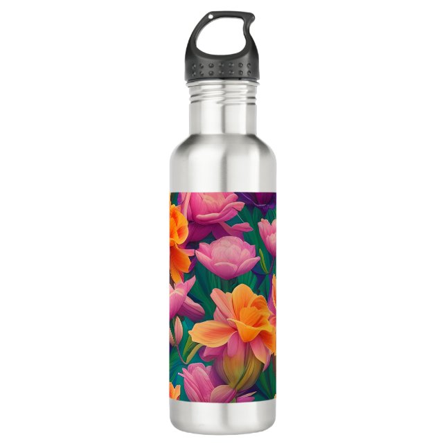 Hawaiian Tropical Flower Pattern  710 Ml Water Bottle (Front)