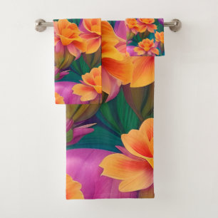 Hawaiian Tropical Flower Pattern  Bath Towel Set