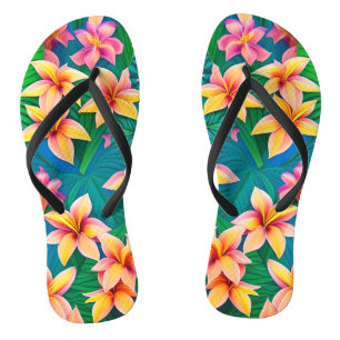 Hawaiian Tropical Flower Pattern  Flip Flops