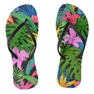 Hawaiian Tropical Flower Pattern Flip Flops