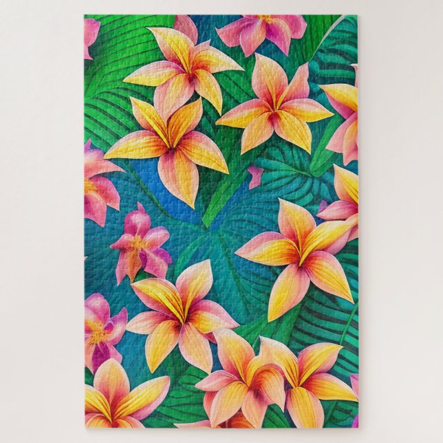 Hawaiian Tropical Flower Pattern  Jigsaw Puzzle (Vertical)