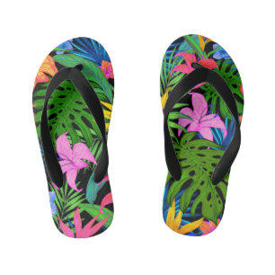 Hawaiian Tropical Flower Pattern Kid's Flip Flops