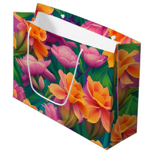 Hawaiian Tropical Flower Pattern Large Gift Bag