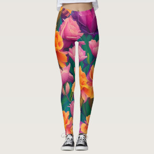 Hawaiian Tropical Flower Pattern  Leggings