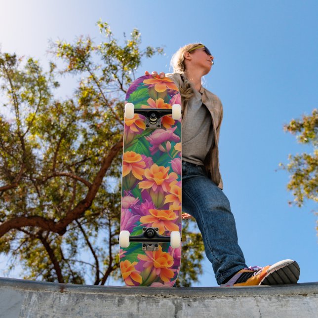 Hawaiian Tropical Flower Pattern  Skateboard (Outdoor 1)