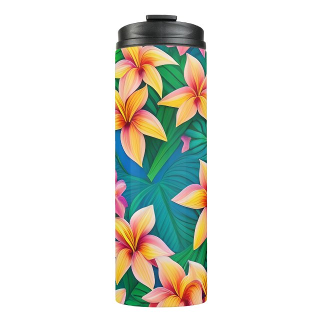 Hawaiian Tropical Flower Pattern  Thermal Tumbler (Front)