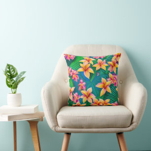 Hawaiian Tropical Flower Pattern Throw Pillow