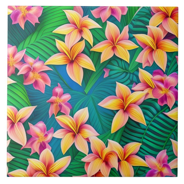 Hawaiian Tropical Flower Pattern  Tile (Front)