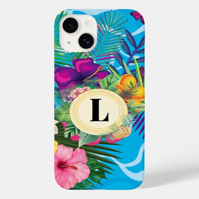 Hawaiian Tropical Flowers And Butterflies Monogram Case-Mate iPhone Case (Back)