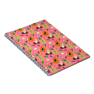 Hawaiian Tropical Fruit Pattern Coral Notebook