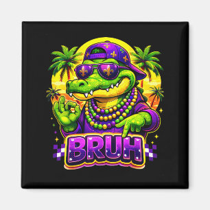 Hawaiian Tropical Funny Alligator Mardi Gras Bruh  Magnet