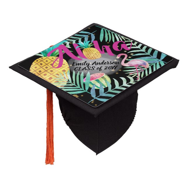 Hawaiian Tropical Graduation Cap Topper Customized (Angled)