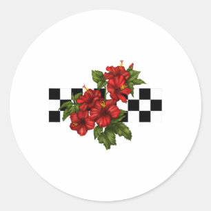 Hawaiian Tropical Hibiscus Flower Chequerboard Classic Round Sticker