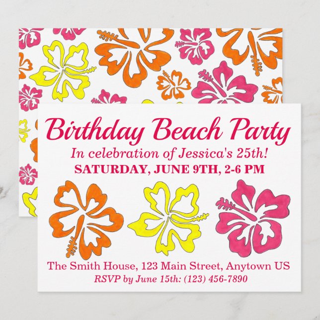 Hawaiian Tropical Hibiscus Flowers Floral Print Invitation (Front/Back)