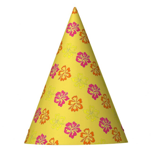 Hawaiian Tropical Hibiscus Flowers Floral Print Party Hat (Front)
