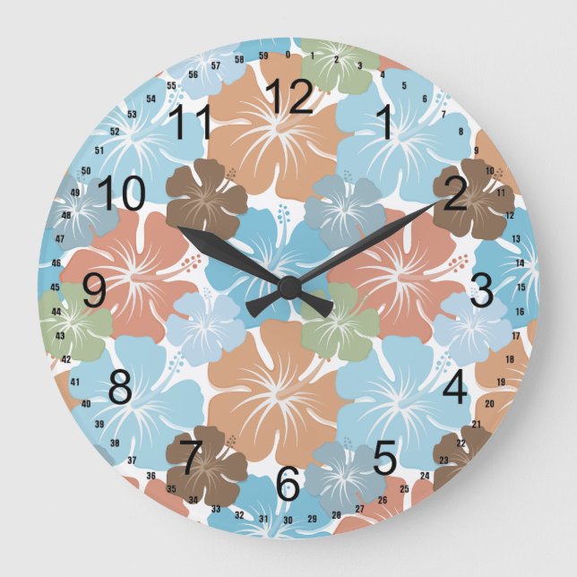 Hawaiian Tropical Hibiscus Flowers Large Clock (Front)