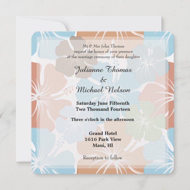 Hawaiian Tropical Hibiscus Flowers Wedding Invitation (Front)