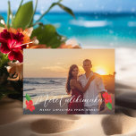 Hawaiian Tropical Hibiscus Palm Christmas Photo II Holiday Card<br><div class="desc">Flowers and leaves now unlocked to full customize and move. 
Personalize greeting and backer colour to suite your tropical get away.</div>