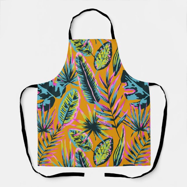 Hawaiian Tropical Leaves And Plants Print Pattern Apron (Front)