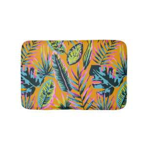 Hawaiian Tropical Leaves And Plants Print Pattern Bath Mat